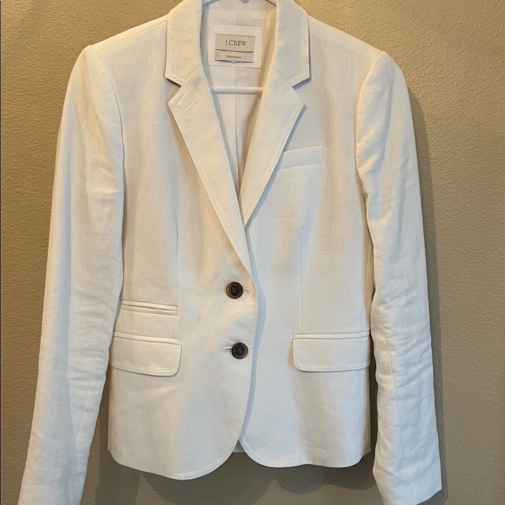 J. Crew Women's Ivory White Linen Schoolboy Blazer Sz 2